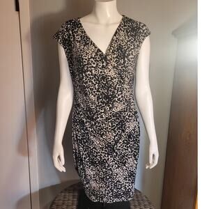 EVAN PICONE Black Label Cow Print Wrap Dress Sz 12 V-Neck Career Indie Chic